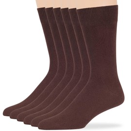 7BIGSTARS KINGDOM Men's Dress Socks Cotton - 6 Pack Large - Solid Casual Crew Lightweight Business Work Sock Size 10-13 Shoe 9-12 L Brown