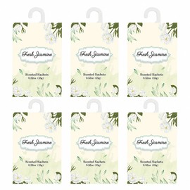 XL Jasmine Wardrobe Fresheners with Retractable Hanging Hook - 6 Pack | 15g Premium Vermiculite & Essential Oils | Long-Lasting Scented Sachets for Wardrobes and Drawers | Home Fragrance UK