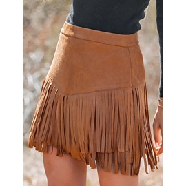 CUPSHE Women Skirts Terra Cotta High Waist Fringe Mini Skirt Short Skirts,M Orange Brown