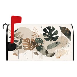 Baocicco Watercolor Monstera Mailbox Cover Brown and Green Leaves Magnetic Mailbox Wraps Standard Size 21x18 Inch Waterproof Post Case Cover Decorative for Family Forecourt Outside Garden Yard