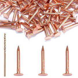 GOORY 120Pcs Copper Nails 1 Inch - with 1/16 Inch Drill Bit - 99.95% Pure Copper Roofing Nails Slate Spikes Flashing Furniture Boat for Roof Repair, Tree Stump Remover, DIY Project