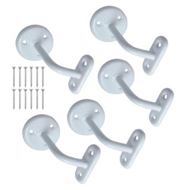 White Handrail Brackets Stair Handrail Bracket Bannister Support Handrails 63mm with Fixing Screws Rail Brackets for Stairs Handrail Holder with Rosette for Indoor and Outdoor Stairs Pack of 5.
