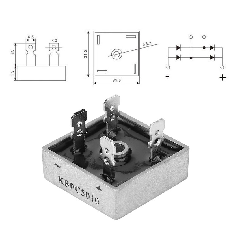 10pcs KBPC5010 50A 1000V Single Phase Diode Bridge Rectifier Module
