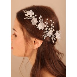 Deniferymakeup Bridal Rhinestone Hair Vine Silver Flower Headband Pearl Wedding Hair Vine Bridal Hair Piece Headpiece Prom Hair Accessory (Style 1)