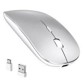 cimetech Mouse Inalámbrico Recargable, Tecnología 2.4 GHz con Receptor USB A y USB C, 15M de Conexión, Ratón Inalambrico Silencioso, Cursor y Desplazamiento Preciso, Ergonomico con Win,Mac,Linux-Plata