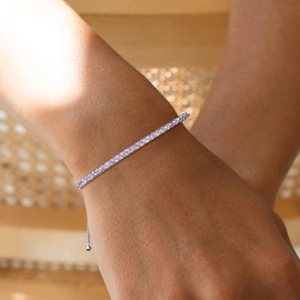 AGRULE Birthstone Tennis Bracelets for Women 14K White Gold Plated Sterling Silver 2mm Alexandrite Tennis Bracelets, Resizable Length 7.25 Inch