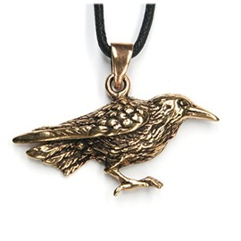 Raven Bronze Pendant Necklace Jewellery, incl black cotton sting, Pendant total length: 2 x 3.5cm