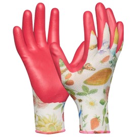 Gebol Gardeluxe "Bee-Friendly" Flower & Fruit | 1 Pair | Size 7/S | Garden Gloves in Bee Design | Limited Edition | Very Soft Coating | Comfortable Fit | for Women | Pink, Colourful