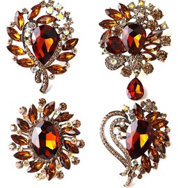Ezing 4pcs Set Gold Tone Plated Rhinestone pins and brooches for Scarf Costume Clothing (Brown)