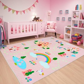 ABREEZE Kids Rug Play Mat Ultra Soft Rugs for Kids Room, 5'x6.6' Non Slip Castle Road Children Nursery Rug Carpet for Bedroom Decor Playroom Living Room