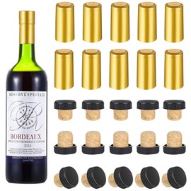 Blulu 100 Pack Wine Sealer for Wine Bottles, 50 Pcs Cork Stoppers and 50 Pcs PVC Heat Shrink Capsules Bottle Resealer Kit for Cruise Home Cellars Wedding Christmas Party(Gold)