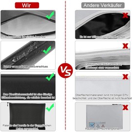 Fireproof Document Bag, Fireproof and Waterproof Document Box, Briefcase for A4 Documents, Passport, Bank Files, Money and Valuables in Black