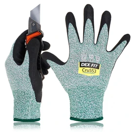 DEX FIT Cut Resistant Gloves Cru553 - Level 5 Protection, 3D Comfort Fit, Durable Grip, Thin & Breathable, Touchscreen, Washable, Delicate Handling & Cutting; Black Grey M 1 Pair