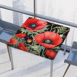 DXTKWL Red Poppy Flower Floral Leaf Square Table Cloth with Elastic Edges, Fitted Tablecloth Waterproof Table Cover for Dining Kitchen Indoor Outdoor Patio, Fits 46x46 in Table