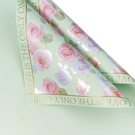 WRAPAHOLIC 20 Sheets Light Green Flower Wrapping Paper - 22.4 x 22.4 inch Rose Design Water-Resistant Floral Bouquet Wrapping Paper, Florist Supplies Packaging for Wedding Birthday Gift DIY