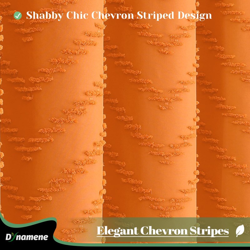 Dynamene Burnt Orange Boho Fabric Shower Curtain, Tufted Chevron Striped