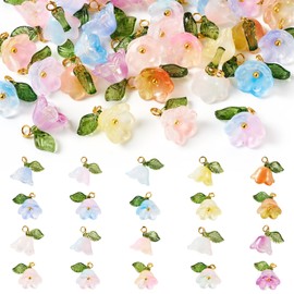 Spritewelry - Dijes de flores de vidrio, tulipanes de rosas transparentes, abalorios de flores de colores para pulseras, collares, arete, joyería, Vidrio, No es una piedra preciosa