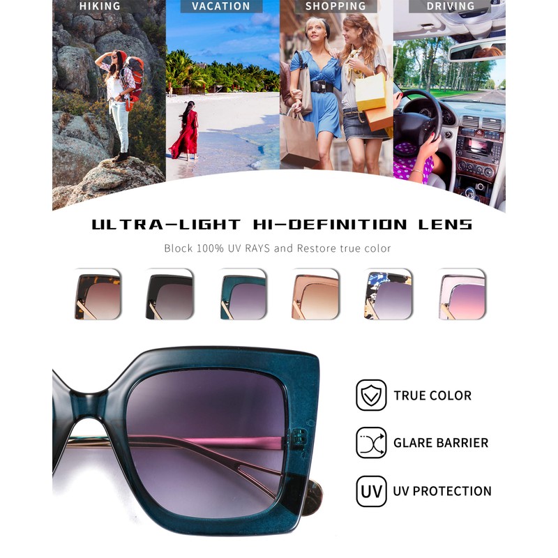 FEISEDY Gafas de sol cuadradas de gran tamaño con incrustaciones