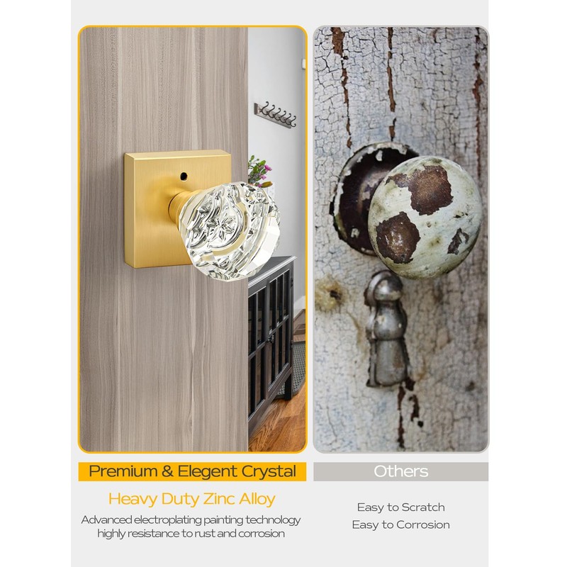 EHOMEWARE 1 Pack Crystal Door Knobs Gold, Closet Door Handles