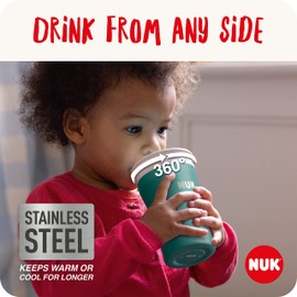 NUK Magic Cup Stainless Steel Sippy Cup | 8+ Months | 230 ml | 360° Anti-Spill, Leak-Proof Rim | Keeps Liquid Cool/Warm Longer | Washable | Blue