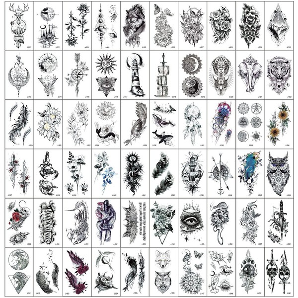 60 Sheets Temporary Tattoo for Adults and Kids, Long Lasting