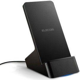 Elecom W-QS06BK Wireless Charger, Qi Compatible, Stand-Type, Tabletop, Galaxy 10W (Other, 5W), 2 Coils, Black