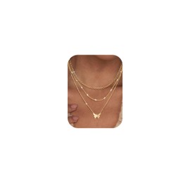 FIOROYAL Gold Women's Multilayer Necklace with 14K Gold Plated Choker Chain Cross Chain Gold Butterfly Bows Round Pendant Chain for Women Girls, Copper
