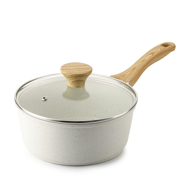 SENSARTE White Ceramic Nonstick Saucepan with Lid 2 QT, Small