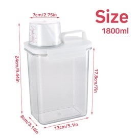 Granvoo Waschpulver Aufbewahrungsbox, 1800ml Waschpulver Dosierer mit Messbecher, Flüssigwaschmittelbehälter, Waschmittelbox, Vorratsbehälter, Geeignet für Waschpulver, Wäscheparfüm