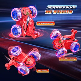 Quapify Remote Control Car, Boys Toys Age 4-6 6-8 8-12 360° Rotating 2.4GHz Fast Stunt RC Cars with Cool Lights Music 4WD Off Road RC Crawlers Birthday Party Outdoor Xmas Gifts for 3-12 Year Old Boys