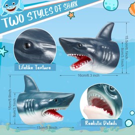 Lewtemi 2 Pack Shark Puppet Hand for Kids Soft Rubber Silicone Hand Puppet Shark Head Role Play Toy for Children Swimming Pool Beach Bathing