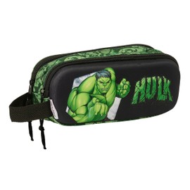 Safta Hulk 3D Double Pencil Case for Children, Ideal for School Age, Comfortable and Versatile, Quality and Resilience, 21 x 6 x 8 cm, Black/Green, Estándar, Casual, Black/green, casual