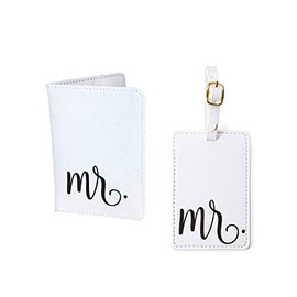 Mr. Script Vegan Leather Travel Passport Holder & Luggage Tag Set, White