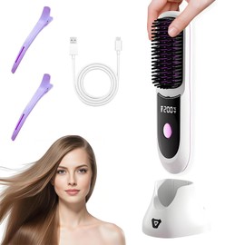 Go Brush Pro Hair Straightener,Go Brush Pro Hair Cordless with Charging Dock,6000mAh Touch Up On-The-Go,Fast Heating,Rechargeable Brushs for Straightening and Curling,Gift for Women (White)