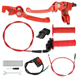 EOPOAYI Folding Clutch Brake Lever Cable and 7/8" Throttle Handle Grips Kit Compatible with 110cc 125cc Pit Dirt Bike SSR Apollo RFZ DBX18 Taotao DB17 TTR Coolster M-125 Xmotos Motorcycle Parts Red