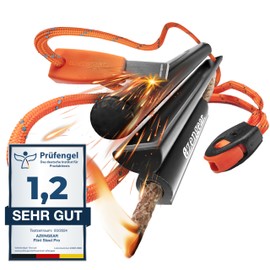 aZengear Bushcraft Flint Steel Pro Fire Steel Fire Starter, Diameter 13 mm XXL Ferro Rod, HSS Striker, Tinder, Paracord, Waterproof Outdoor Survival Set, Flint Firesteel for Camping