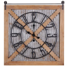 FirsTime & Co. Fieldhaven Barn Door Wall Clock, 27", Galvanized Metal, Wood, Brown (31115)