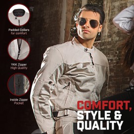 WICKED STOCK Mesh Motorcycle Jacket with Armor - Breathable Biker Jacket Men with CE Level 1 Motorcycle Armor - Lightweight Summer Mens Motorcycle Jackets with Adjustable Cuffs, Biceps & Waist (M)