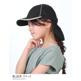 [Ｌｏｏ＆ｃ] ルーアンドシー キッズ キャップ 帽子 深め ノーラキャップ あご紐 安全ストッパー付き 接触冷感 ネックガード付き 綿 コットン 遮光100％ uvカット 紫外線対策 サイズ調整 あご紐付き オールシーズン CAP ユニセックス 男女兼用【M(53-56cm)-ブラック】