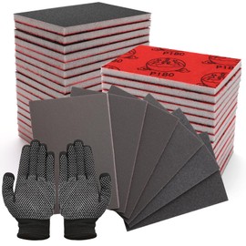 18 Pcs 180-2000 Grit Sanding Sponge Set with Gloves，3 x 4 Inch Soft Foam Hand Sander Block Wet Dry Sandpaper,Ultra Fine Sanding Sponges Assortment Pads for Polishing Model Drywall Metal Wood Furniture