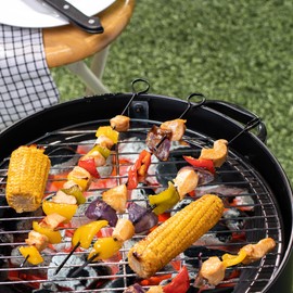 com-four® 8 x Stainless Steel Kebab Skewers - 32 cm Long Barbecue Skewers - Black Meat Skewers Also for Vegetables and Seafood (32 cm - 08 Pieces)