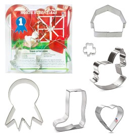 Foose Cookie Cutters 6 Piece Horse Farm Cookie Cutter Set Barn, Boot, Heart, Rocking Horse, USA