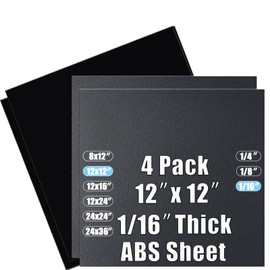ABS Plastic Sheet 1/16 Inch Thick 12" x 12" (4-Pack),Two-Sided Heat Moldable Panel (Thermoplastic Textured Front & Smooth Back), Black Thermoform Board Great for DIY Projects, Decor, Handcrafts