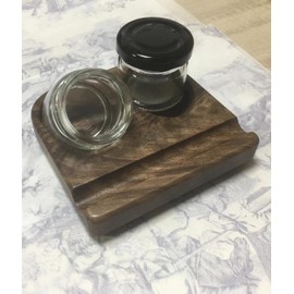 Wooden Tilting Calligraphy Pen Holder with Two Glass Ink Bottle Container, New Ink Bottle Holder,Calligraphy Oblique Nib Holder Stand,Non-Slip Base Desktop Tabel Decoration (Black Cap)