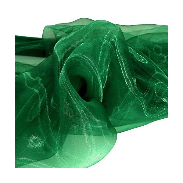 TOLKO 1 m Organza Fabrics for Sewing, Sold by the Metre, Touch Delicate, Fine, Transparent, for Decorating Crafts, 145 cm Wide, Light Shine Fabric for Curtains, Tablecloths, Decorative Scarves (Dark Green)