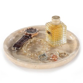 Real Luxurious Natural Marble Tray Genuine Marble Storage Tray for Home Decor Stone Tray for Bathroom/Kitchen/Vanity/Dresser Non-Resin (Travertine, 10")