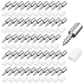 POFET 50pcs Shelf Support Pegs 7.5mm with Non-Slip Sleeve Self-Tapping Screws, Metal Shelf Pins for Kitchen Cupboards Cabinet Wardrobe Furniture