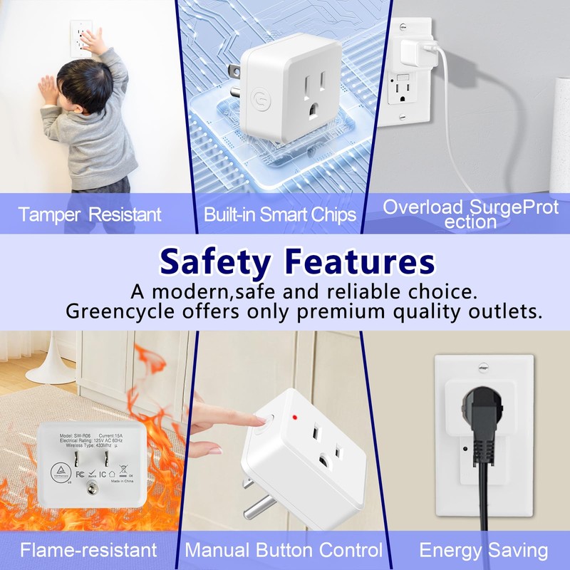 Remote Control Outlet,Greencycle 1PK Wireless Remote Control Outlet Plug,On/Off Light