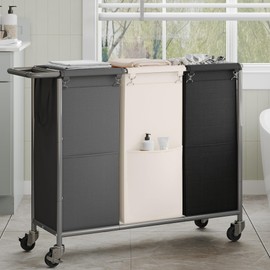 Heybly Laundry Basket, 3 x 18.5 Gal Laundry Separator Hamper with Heavy Duty Rolling Wheels, Laundry Divider Sorter with Removable Bags for Dirty Clothes Storage, 40.2 x 15.4 x 33.1 Inches HLH022P03