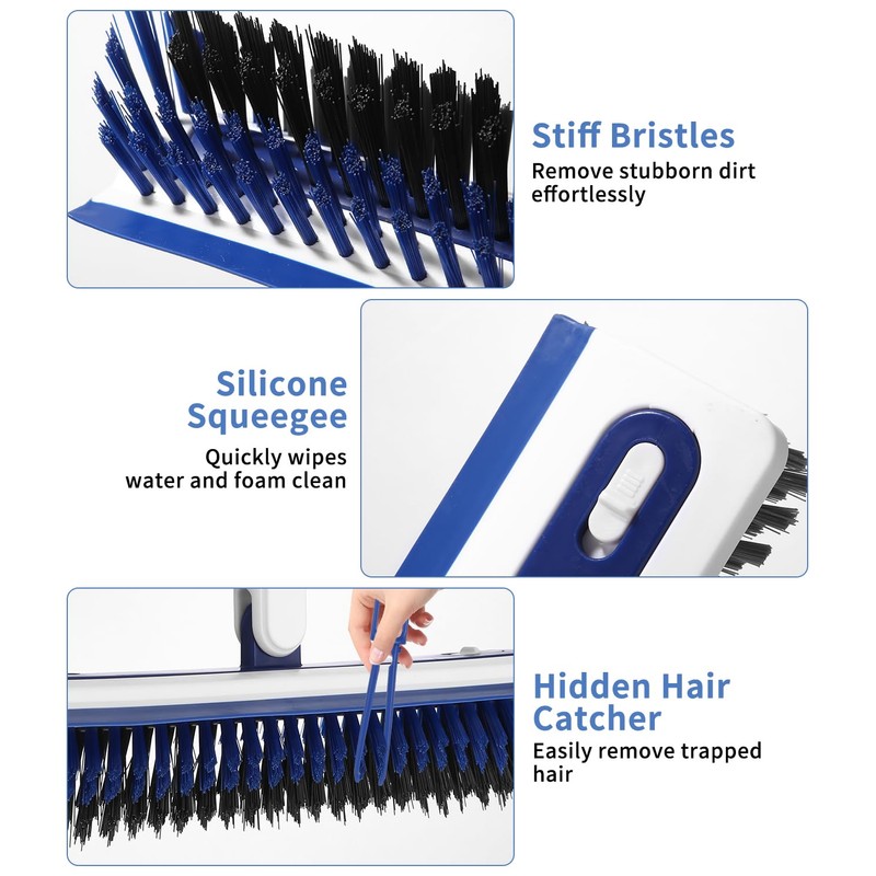 Scrubber with Handle, 2-in-1 Floor Scrubber with Water Pusher &